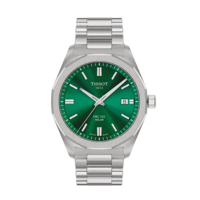 MONTRE HOMME TISSOT PRC 100 SOLAR 39MM CADRAN VERT BRACELET ACIER