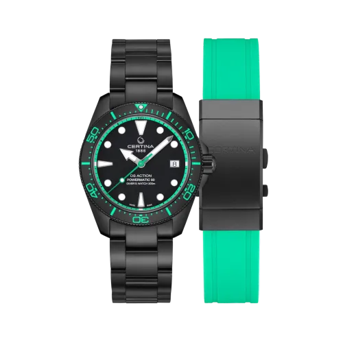 MONTRE DS ACTION DIVER 38 MM CADRAN NOIR BRACELET NOIR VERT