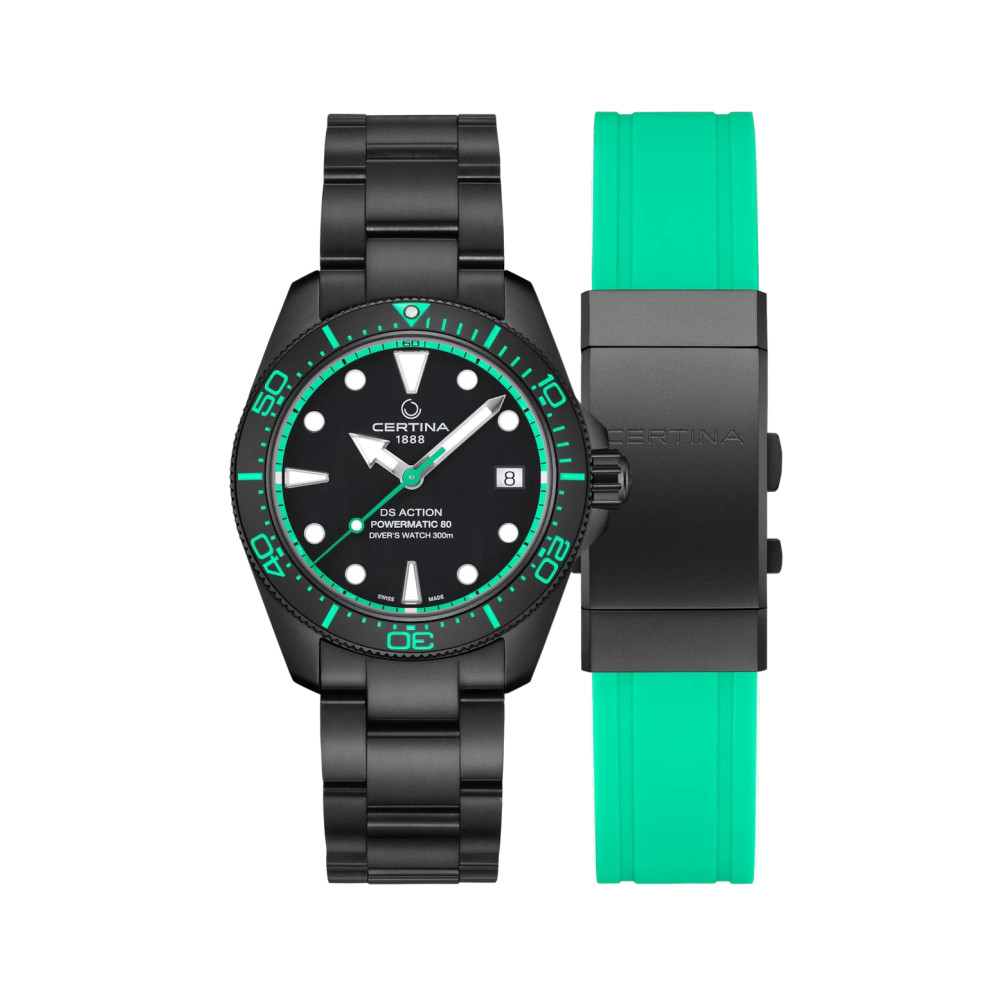MONTRE DS ACTION DIVER 38 MM CADRAN NOIR BRACELET NOIR VERT