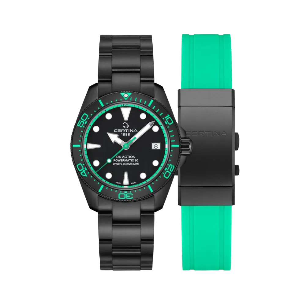 MONTRE DS ACTION DIVER 38 MM CADRAN NOIR BRACELET NOIR VERT
