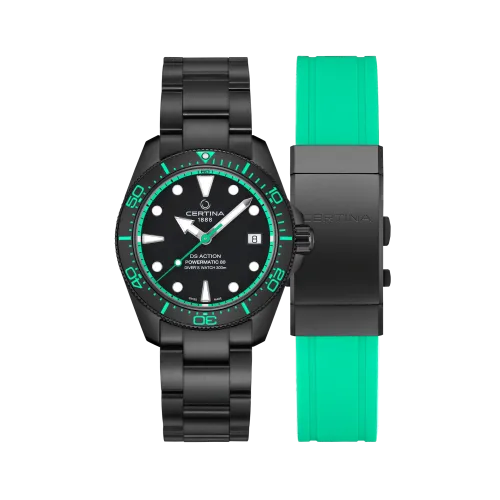 MONTRE DS ACTION DIVER 38 MM CADRAN NOIR BRACELET NOIR VERT