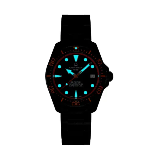 MONTRE DS ACTION DIVER 38 MM CADRAN NOIR BRACELET MÉTAL NOIR CAOUTCHOUC ORANGE