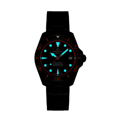 MONTRE DS ACTION DIVER 38 MM CADRAN NOIR BRACELET MÉTAL NOIR CAOUTCHOUC ORANGE