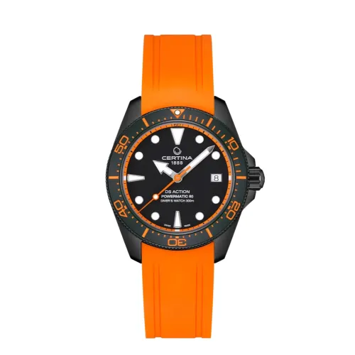 MONTRE DS ACTION DIVER 38 MM CADRAN NOIR BRACELET MÉTAL NOIR CAOUTCHOUC ORANGE
