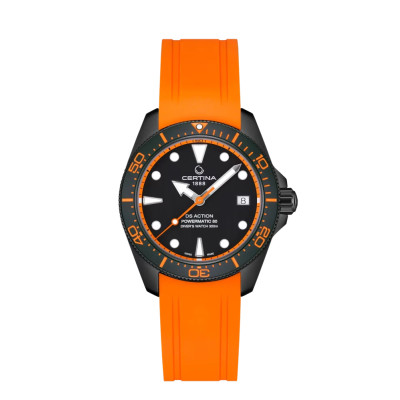 MONTRE DS ACTION DIVER 38 MM CADRAN NOIR BRACELET MÉTAL NOIR CAOUTCHOUC ORANGE
