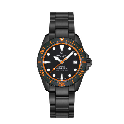 MONTRE DS ACTION DIVER 38 MM CADRAN NOIR BRACELET MÉTAL NOIR CAOUTCHOUC ORANGE
