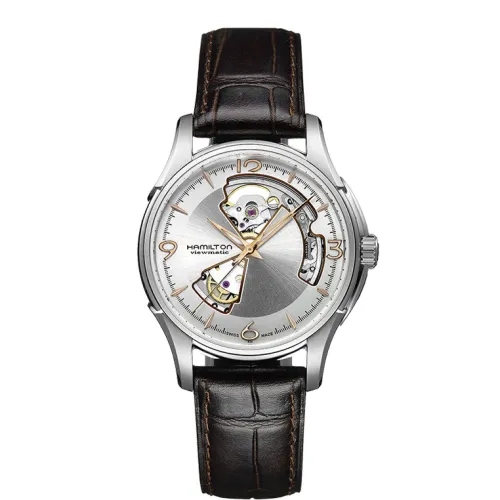 Hamilton jazzmaster open heart automatique fond gris bracelet cuir