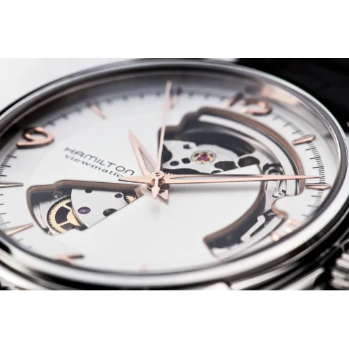 Hamilton jazzmaster open heart automatique fond gris bracelet cuir