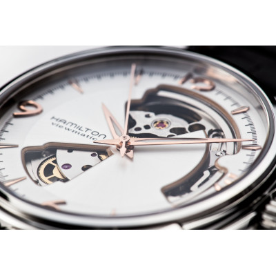 Hamilton jazzmaster open heart automatique fond gris bracelet cuir