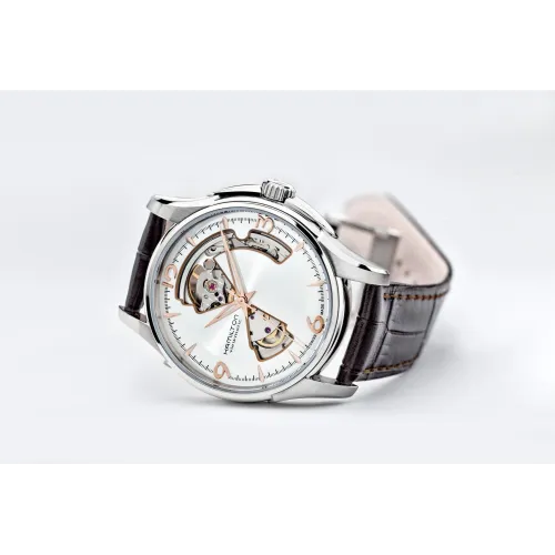Hamilton jazzmaster open heart automatique fond gris bracelet cuir