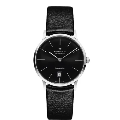 Hamilton intra-matic 38mm automatique cadran noir bracelet cuir H38455731