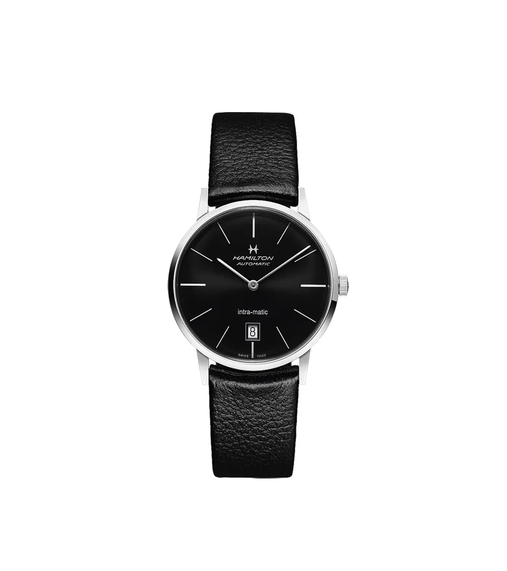 Hamilton intra-matic 38mm automatique cadran noir bracelet cuir H38455731