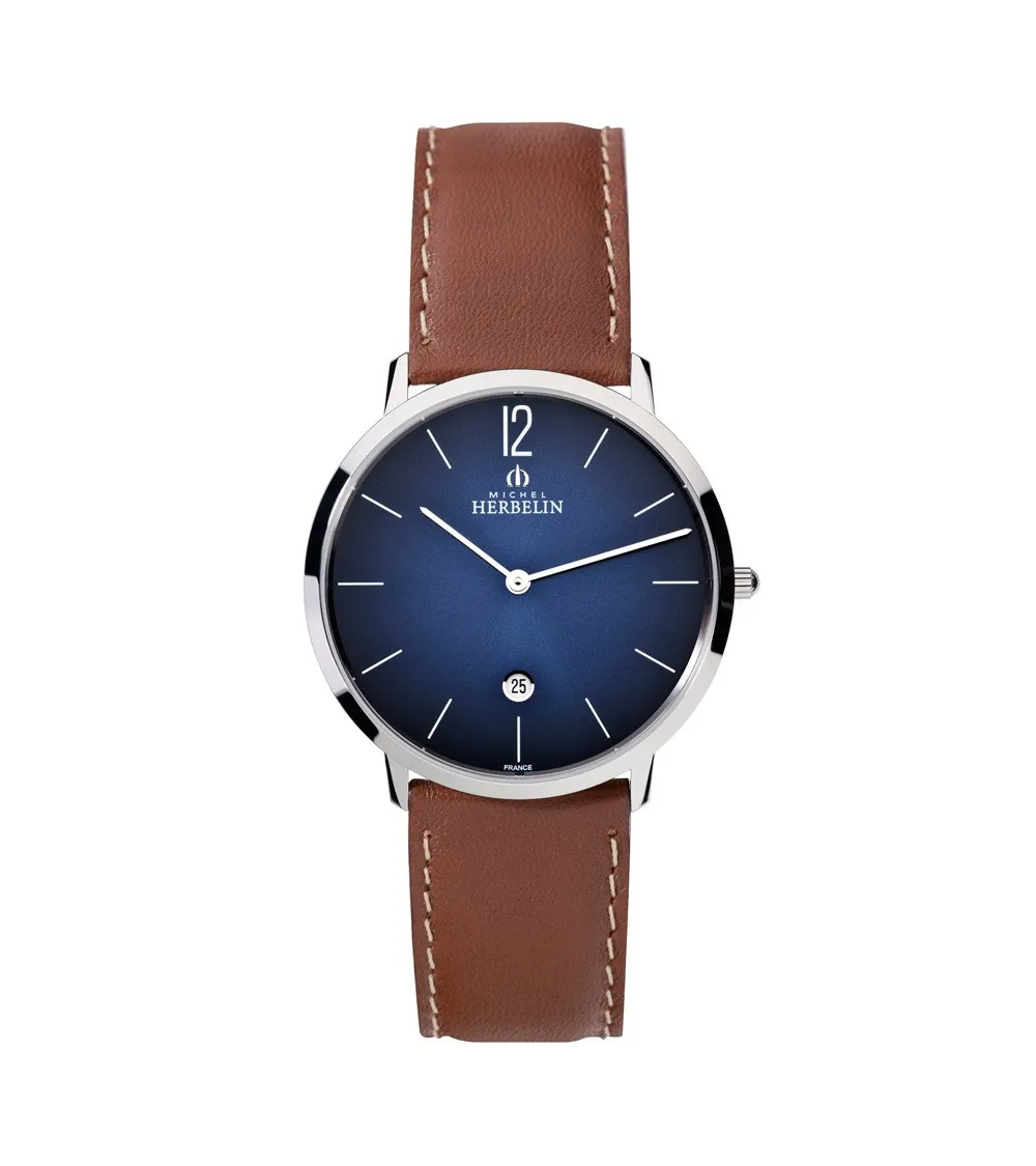 Photo montrant l'intégralité de la montre Montre Herbelin City – Quartz – Bleu & Cuir Brun