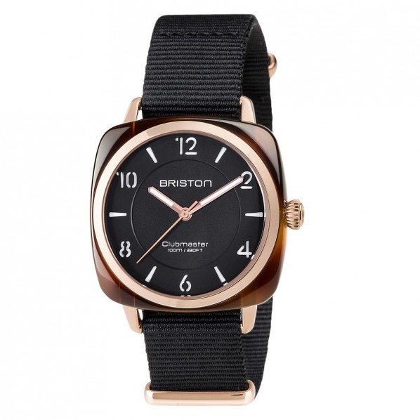BRISTON CLUBMASTER CHIC acétate 36 mm Gold cadran noir et or rose
