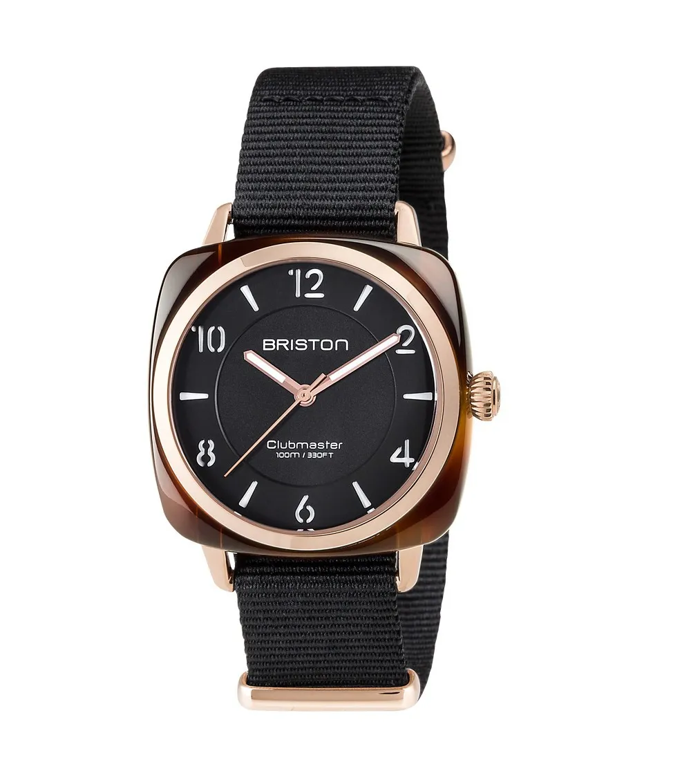 BRISTON CLUBMASTER CHIC acétate 36 mm Gold cadran noir et or rose